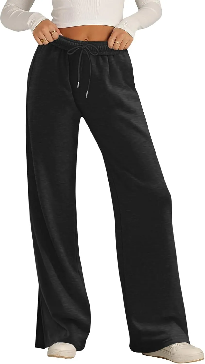 Women's Wide Leg Sweatpants Baggy Loose Sweat Pants Trendy Drawstring High Waisted Joggers Casual Trousers Pants