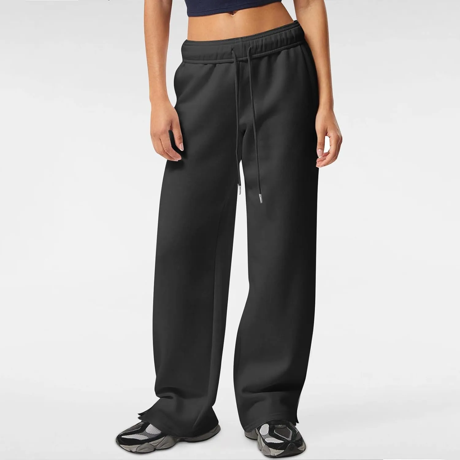 Women's Wide Leg Sweatpants Baggy Loose Sweat Pants Trendy Drawstring High Waisted Joggers Casual Trousers Pants