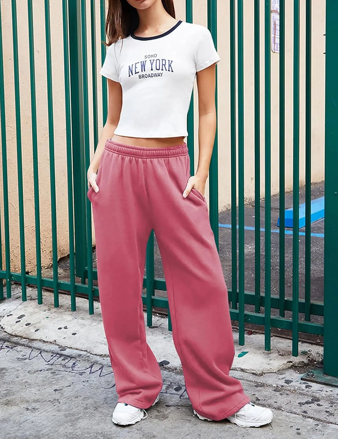 Women's Wide Leg Sweatpants High Waisted Baggy Interior Drawstring Sweatpants Straight Leg Sweat Pants