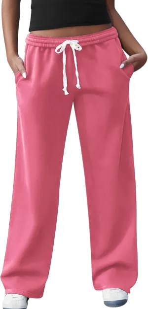 Women's Wide Leg Sweatpants High Waisted Baggy Interior Drawstring Sweatpants Straight Leg Sweat Pants
