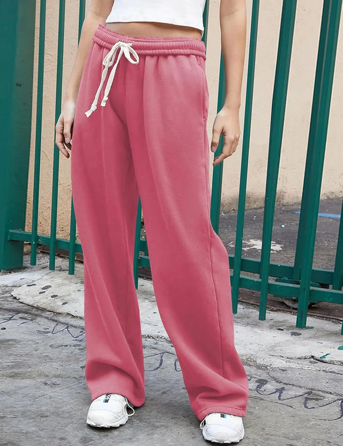 Women's Wide Leg Sweatpants High Waisted Baggy Interior Drawstring Sweatpants Straight Leg Sweat Pants