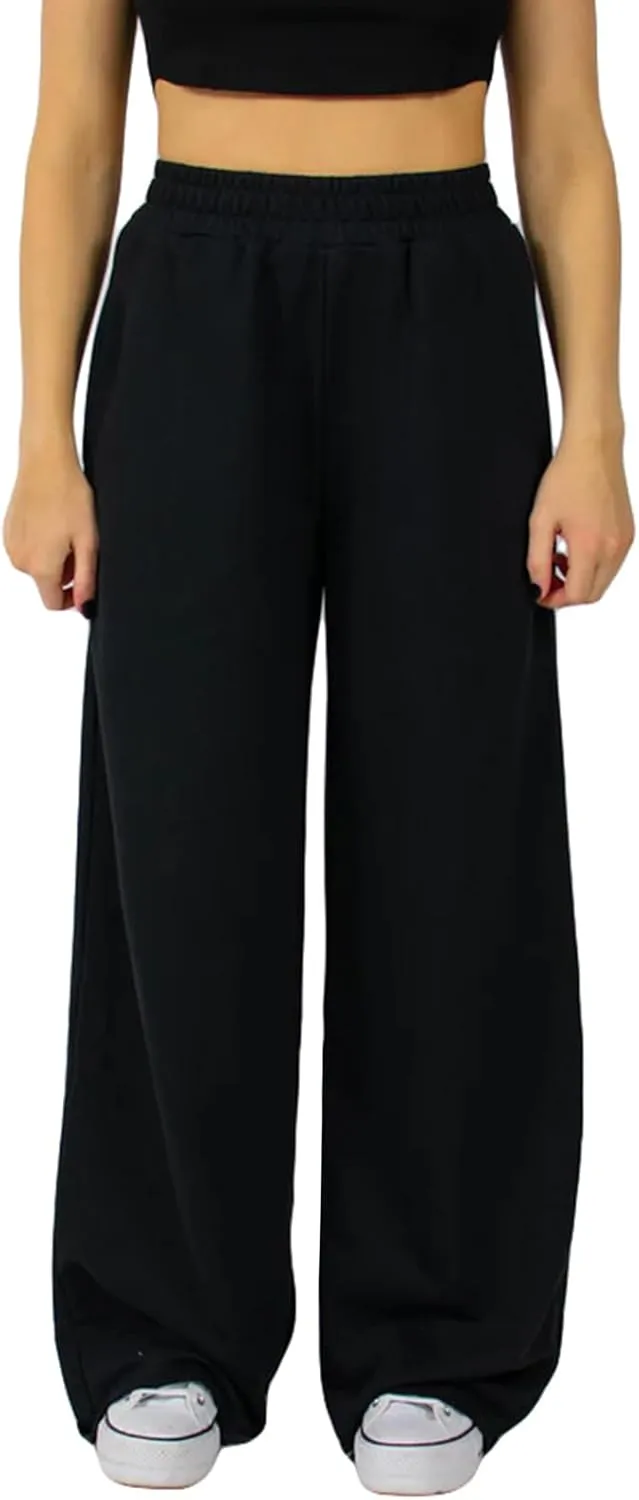 XBTCLXEBCO Womens Wide Leg Sweatpants Elastic High Waist Straight Leg Jogger Pants Teen Girls Baggy Workout Lounge Trousers