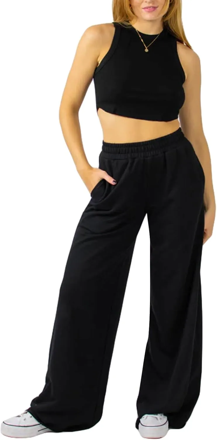 XBTCLXEBCO Womens Wide Leg Sweatpants Elastic High Waist Straight Leg Jogger Pants Teen Girls Baggy Workout Lounge Trousers