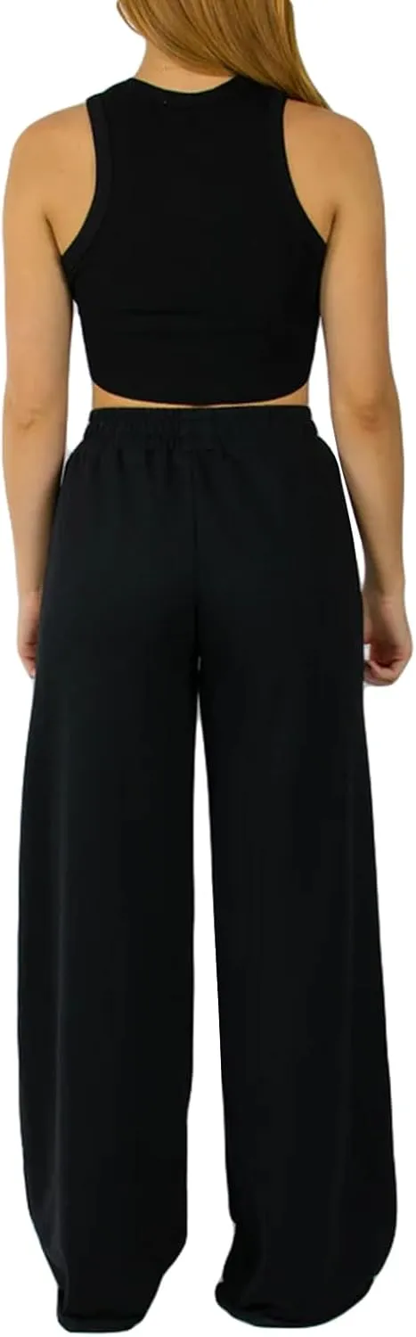 XBTCLXEBCO Womens Wide Leg Sweatpants Elastic High Waist Straight Leg Jogger Pants Teen Girls Baggy Workout Lounge Trousers