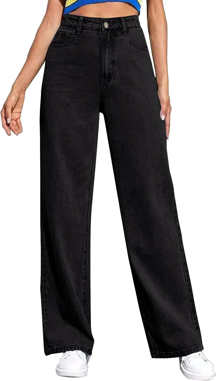 XOWRTE Women's High Waisted Wide Leg Jeans Slimming Drag Straight Leg with Vintage American Drop Pants Denim