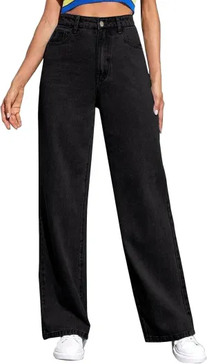 XOWRTE Women's High Waisted Wide Leg Jeans Slimming Drag Straight Leg with Vintage American Drop Pants Denim