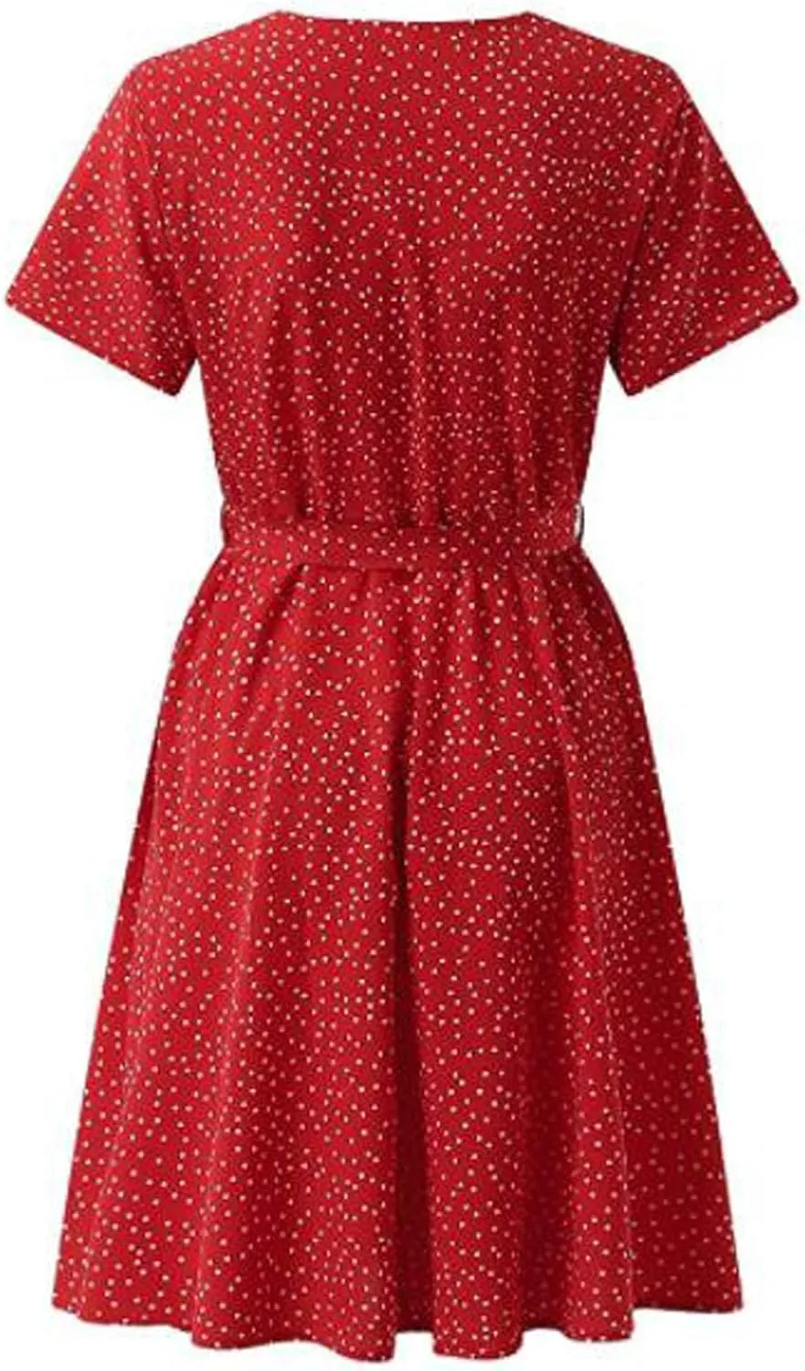 XUNRYAN Bohemian Dresses Women 2024 Summer Casual V-Neck Polka Dots Chiffon Wrap Midi Dress Below Knee Length Trendy Sundress