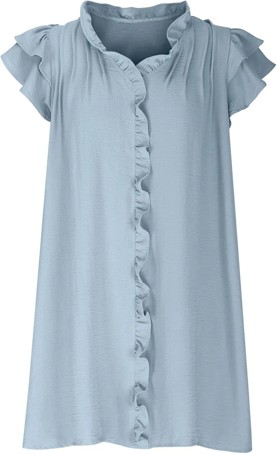 XUNRYAN Summer Dresses Womens 2025 V Neck Ruffle Cap Sleeve Mini Dress Casual Flowy Pleated A Line Sundress Fashion Clothes