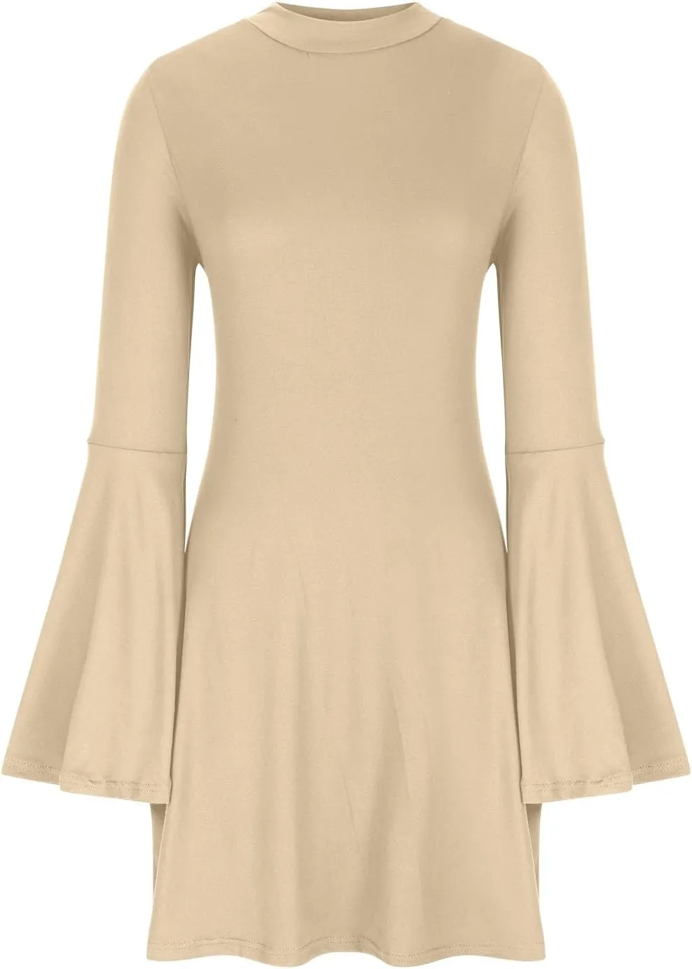 XUNRYAN Womens Spring Dresses 2025 Fashion Ruffle Long Sleeve Crewneck Mini Dress Slim Fit Party Club Basic Bodycon Dresses
