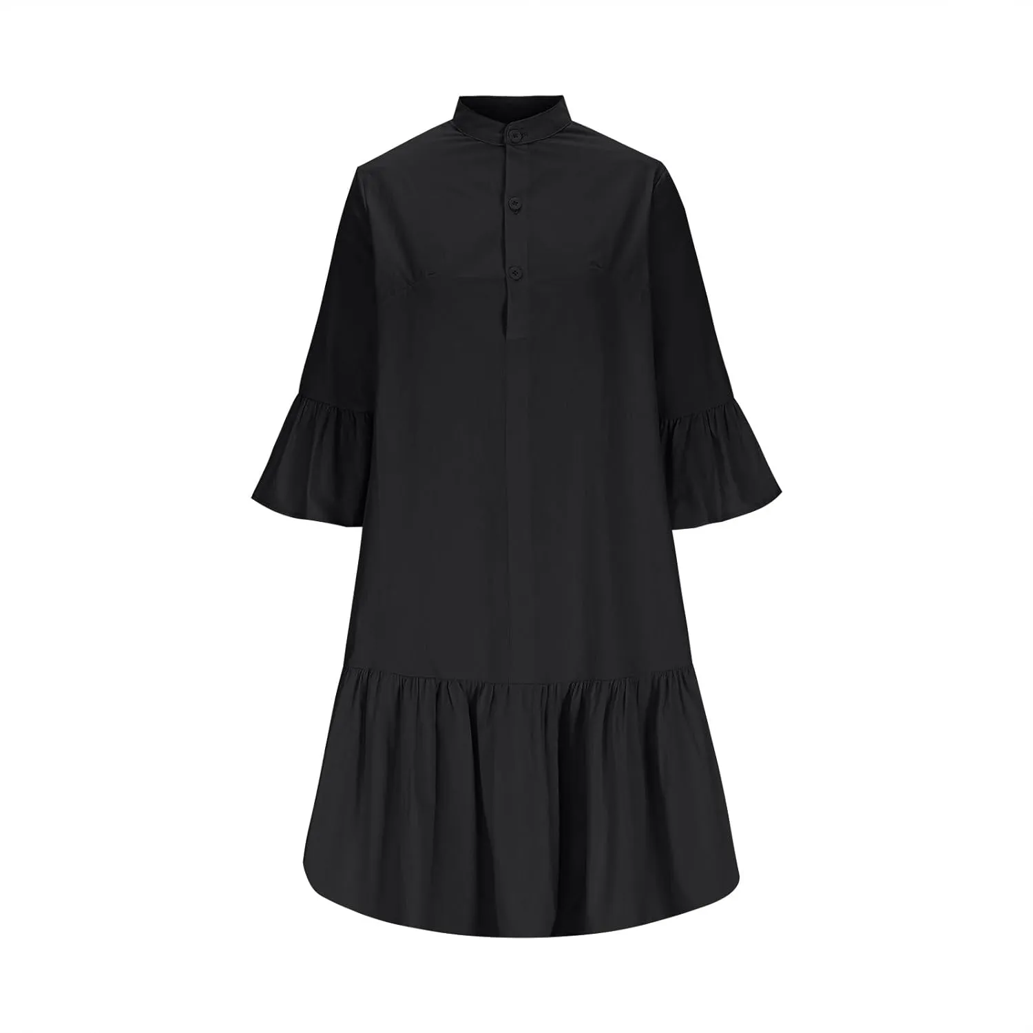 XUNRYAN Women's Summer Button Up Shirt Dress Casual Short Sleeve Blouse Dressy Tiered Ruffle Mini Dresses Beach Sundress