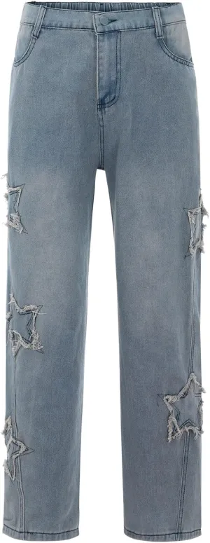 Y2k Denim Jeans Mens Aesthetic Baggy Hip Hop Star Pants Y2K Streetwear Printed Denim Baggy Gothic Y2k Fashion Jeans Trousers
