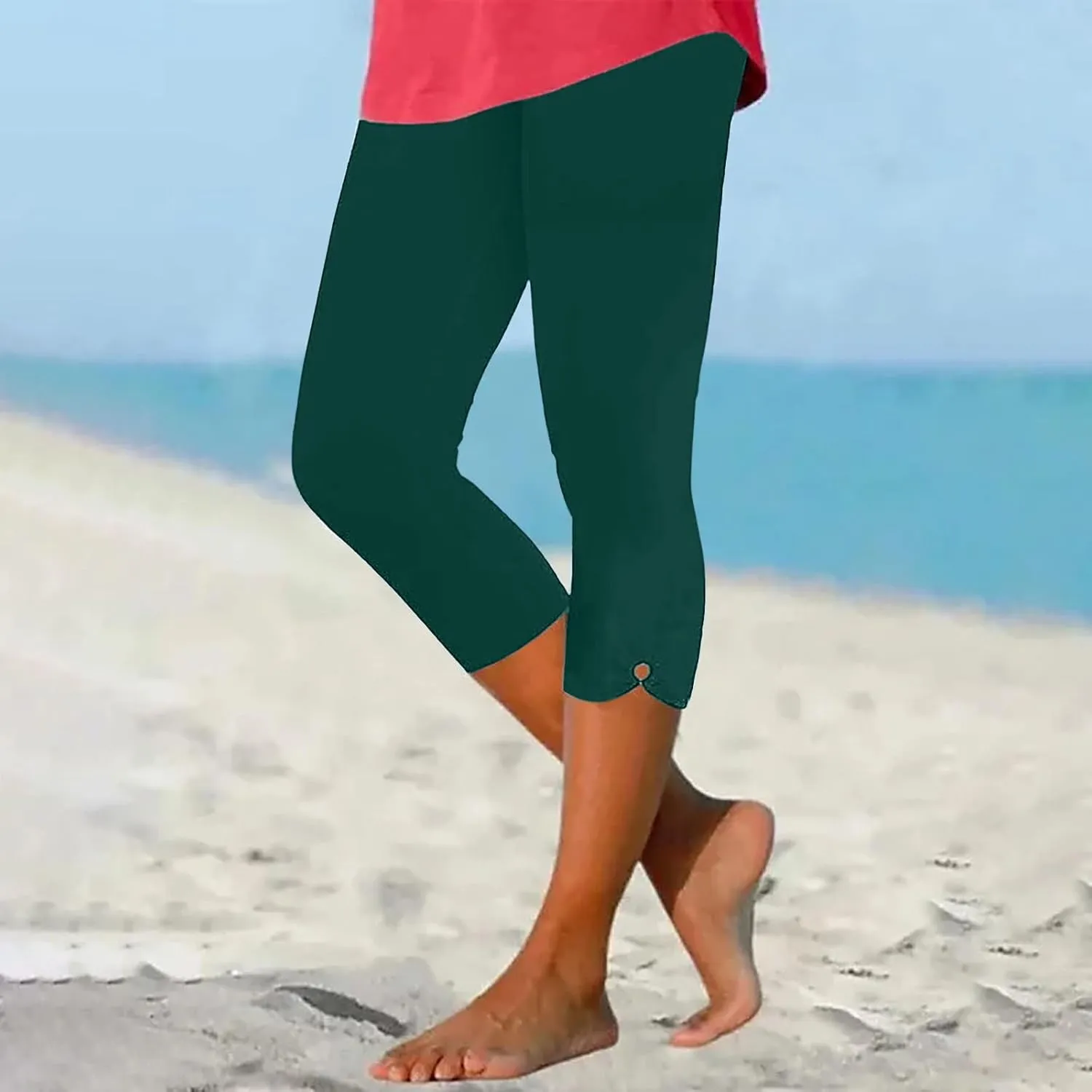 Yoga Capris for Women High Waist Leggings Casual Summer Cropped Pants Comfy Workout Pant Slim Trousers