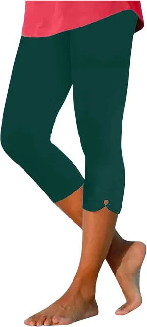 Yoga Capris for Women High Waist Leggings Casual Summer Cropped Pants Comfy Workout Pant Slim Trousers
