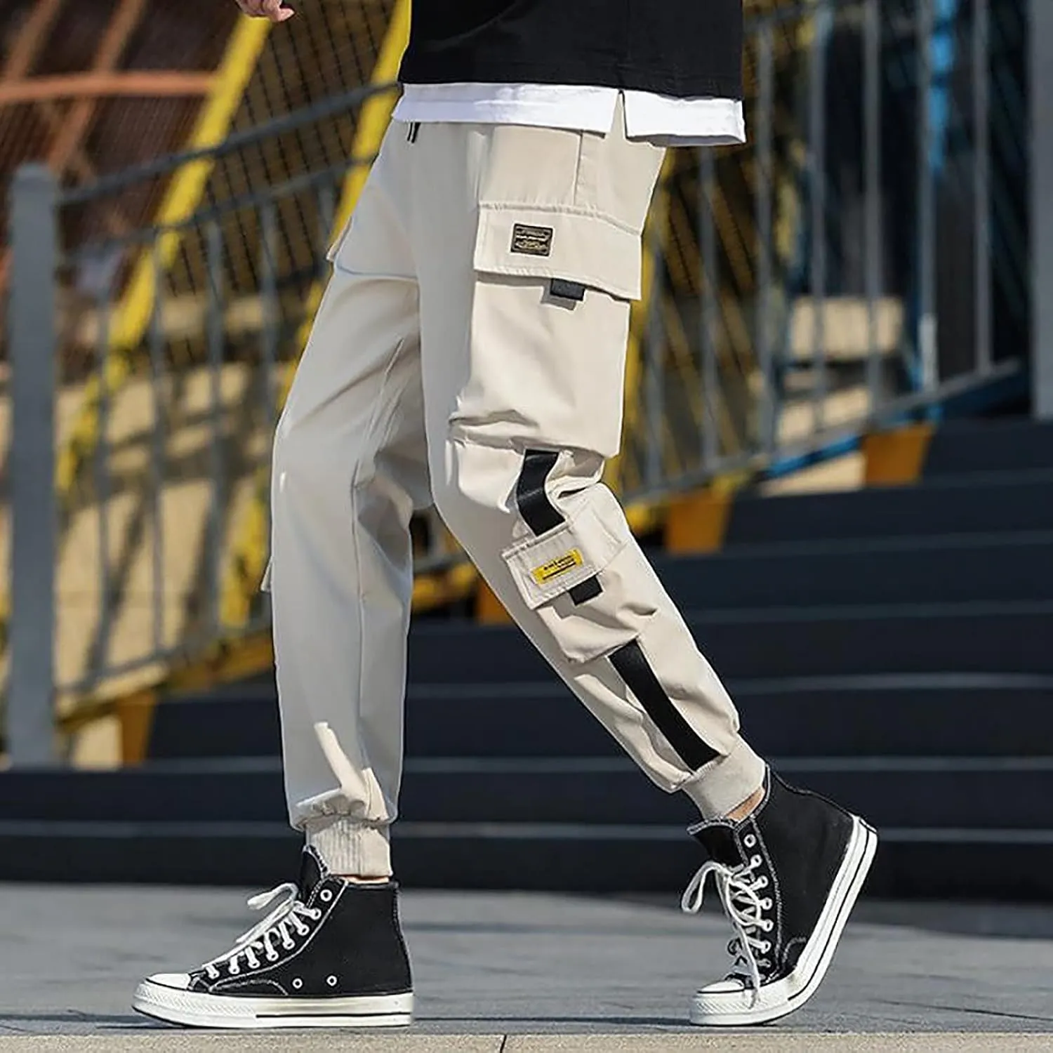 ZHUER Mens Chino Cargo Pants Slim Fit Casual Sport Jogger Pants Stretch Sweatpants Pockets Lightweight Outdoor Street Pants