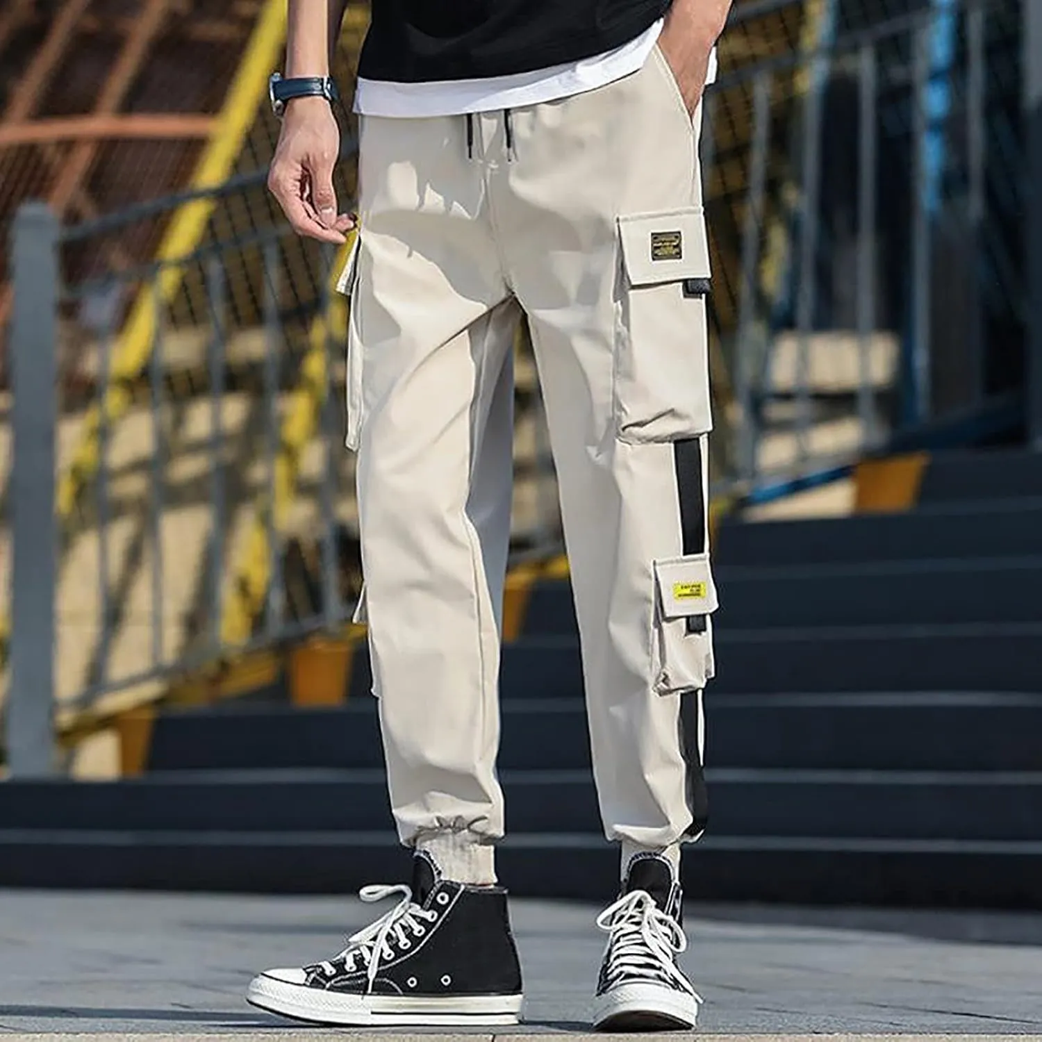 ZHUER Mens Chino Cargo Pants Slim Fit Casual Sport Jogger Pants Stretch Sweatpants Pockets Lightweight Outdoor Street Pants