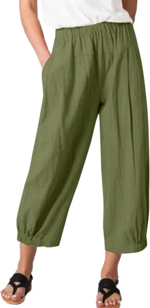 Zontroldy Linen Capri Pants for Women High Waisted Wide Leg Yoga Capris Crop Pants Sweatpants with Pockets