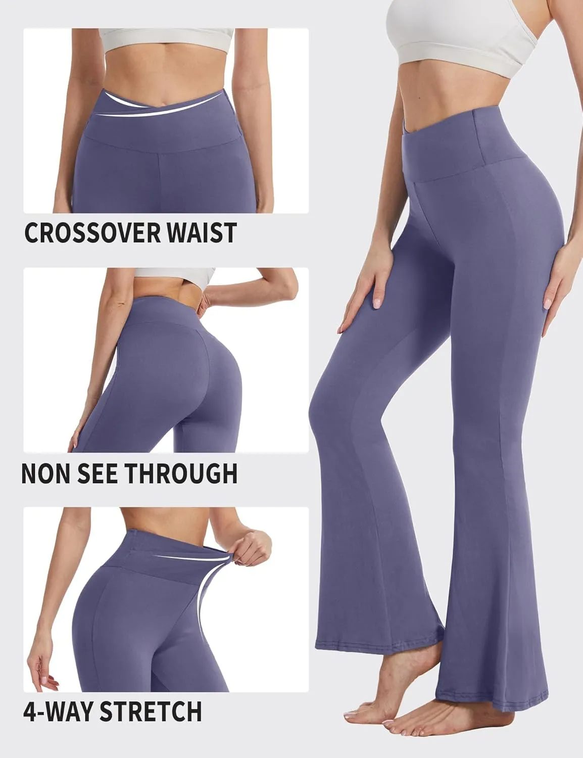 ZOOSIXX Black Flare Yoga Pants for Women, Crossover Soft Bootcut Leggings