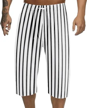 ZYXTIM Men 3/4 Linen Cotton Capri Pants Elastic Waist Casual Loose Baggy Harem Trousers 3/4 Length Summer Shorts Big&Tall