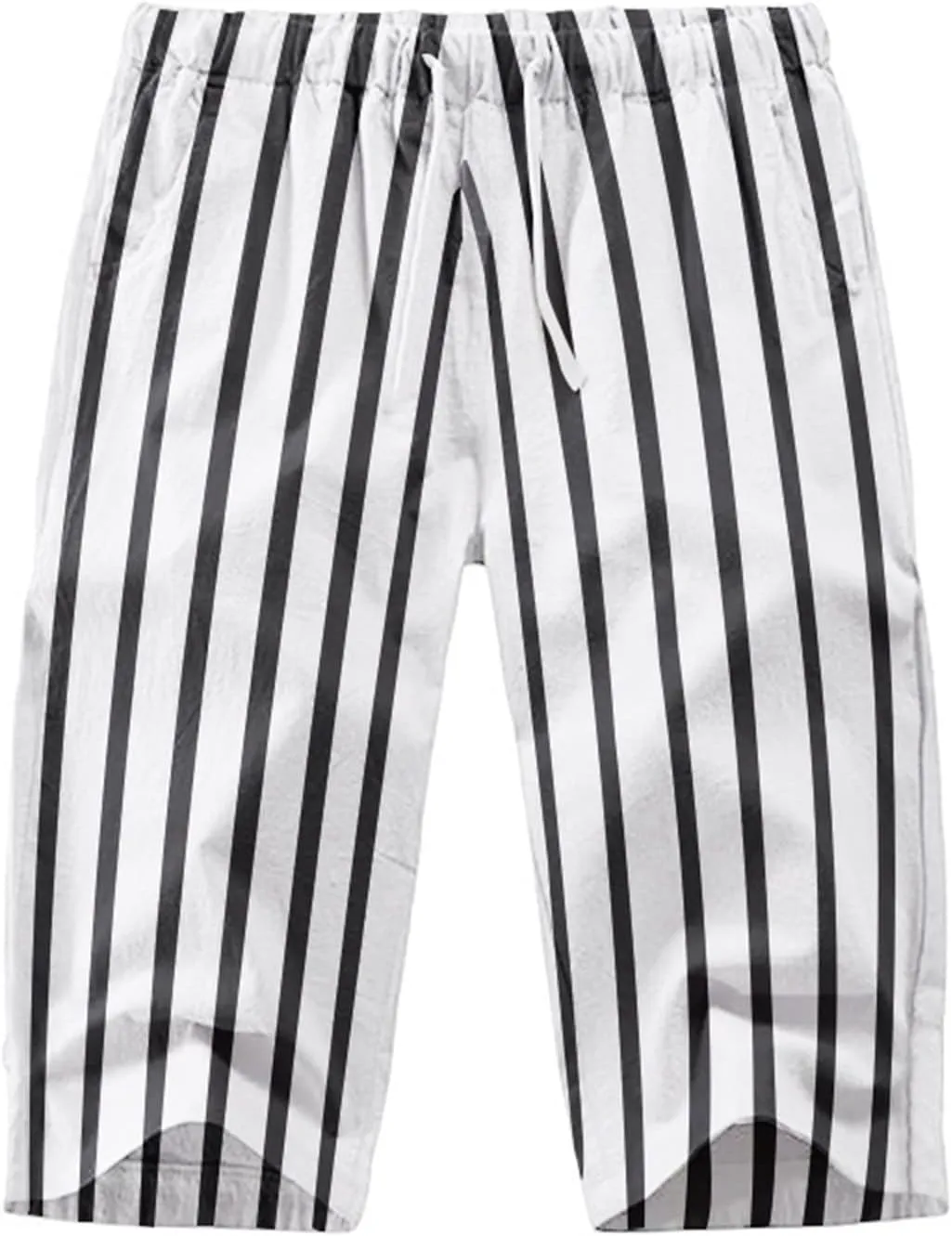 ZYXTIM Men 3/4 Linen Cotton Capri Pants Elastic Waist Casual Loose Baggy Harem Trousers 3/4 Length Summer Shorts Big&Tall