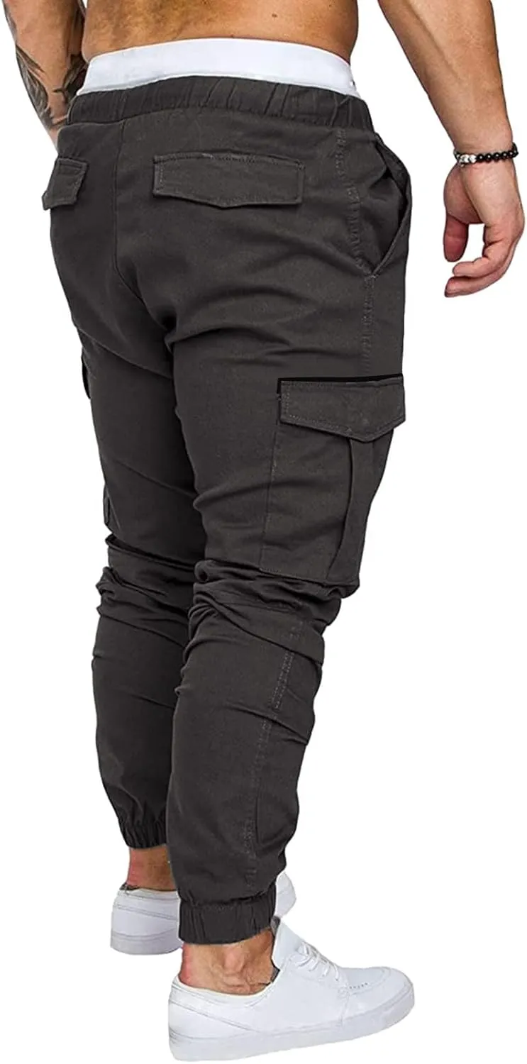 ZYXTIM Men's Casual Cargo Jogger Pants with Multi-Pockets Elastic Waist Slim Fit Pencil Tapered Trousers Athletic Sweatpants